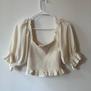 By Together White ruffle half sleeve top, Small